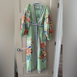 FARM Rio Bright Yard Printed Cotton Green Maxi Dress